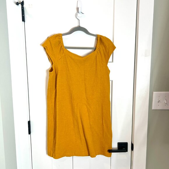 Madewell Texture & Thread Mustard Yellow Button Front Shift Dress Cap Sleeves L - Picture 8 of 8